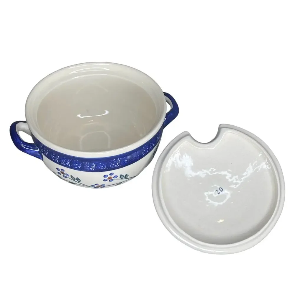 VTG Wiza Poland COVERED DISH Sugar Bowl Gravy Mini Crock Handles Polish Pottery - Picture 4 of 6